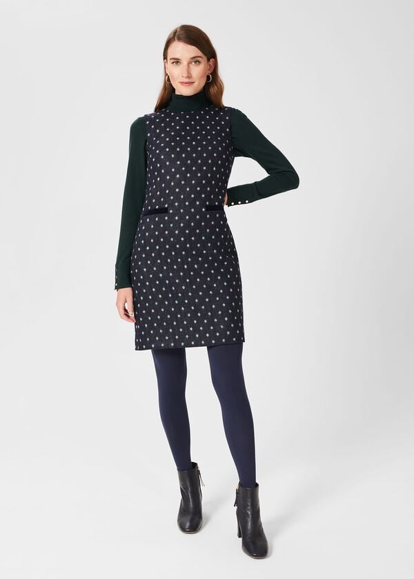 hobbs Sarah Wool Dress Navy Green