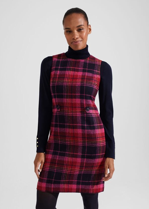 Hobbs Sariah Wool Dress Pink Navy Multi