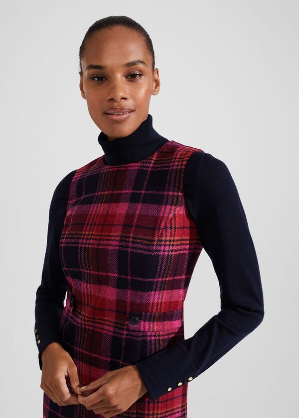 Hobbs Sariah Wool Dress Pink Navy Multi