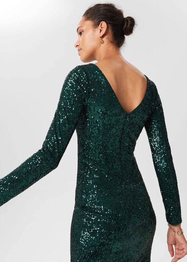 Hobbs Sawyer Sequin Shift Dress Evergreen
