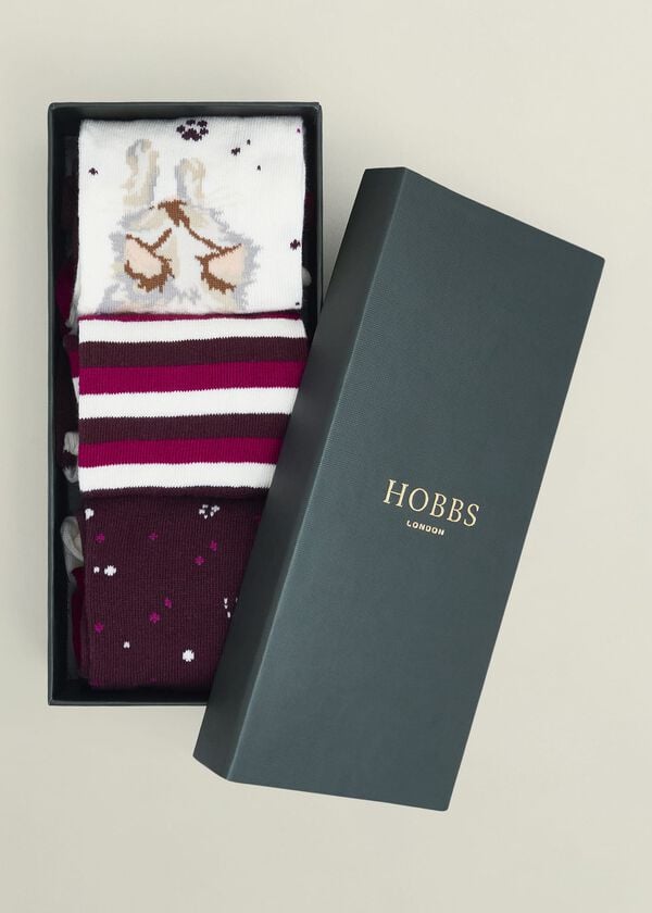 Hobbs Scarf Cat Sock Set Pink Multi
