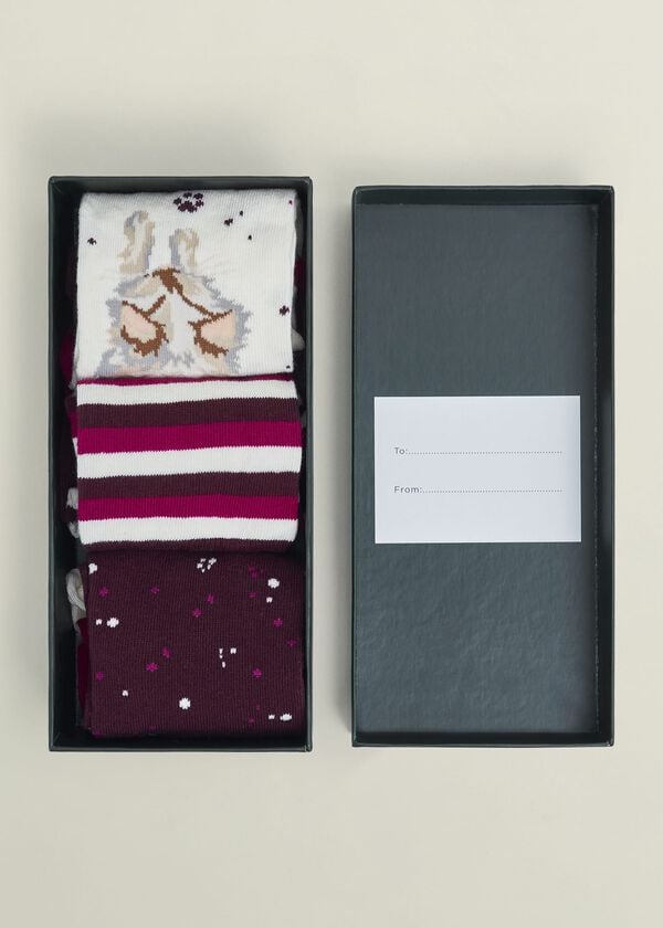 Hobbs Scarf Cat Sock Set Pink Multi