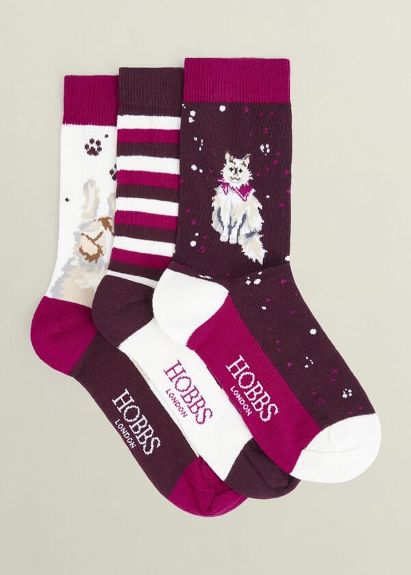 hobbs Scarf Cat Sock Set Pink Multi