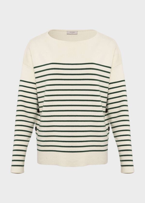 Hobbs Scarlett Cotton Stripe Jumper Cream Green