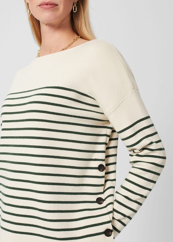 Hobbs Scarlett Cotton Stripe Jumper Cream Green