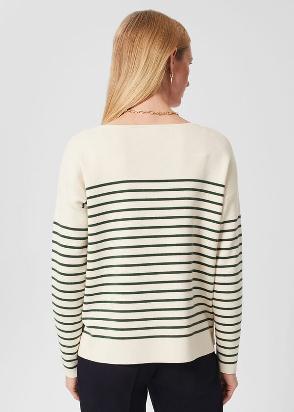 Hobbs Scarlett Cotton Stripe Jumper Cream Green