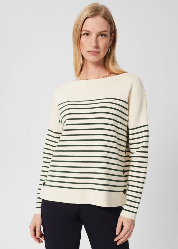 hobbs Scarlett Cotton Stripe Jumper Cream Green