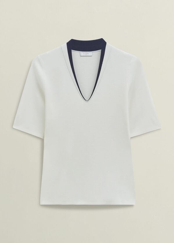 Hobbs Scarlett Knitted Top Ivory Navy