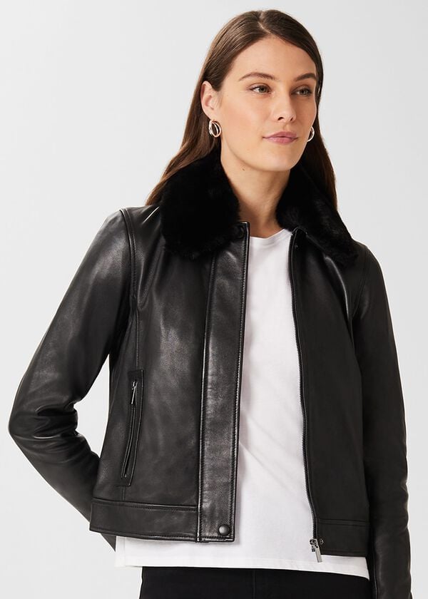 Hobbs Sera Leather Jacket Black