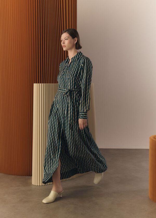 hobbs Serpentine Shirt Dress Green Cream