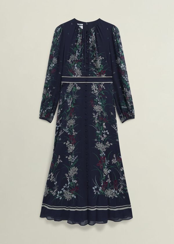 Hobbs Sia Floral Silk Dress Midnight Multi