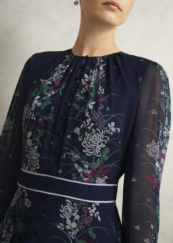 Hobbs Sia Floral Silk Dress Midnight Multi