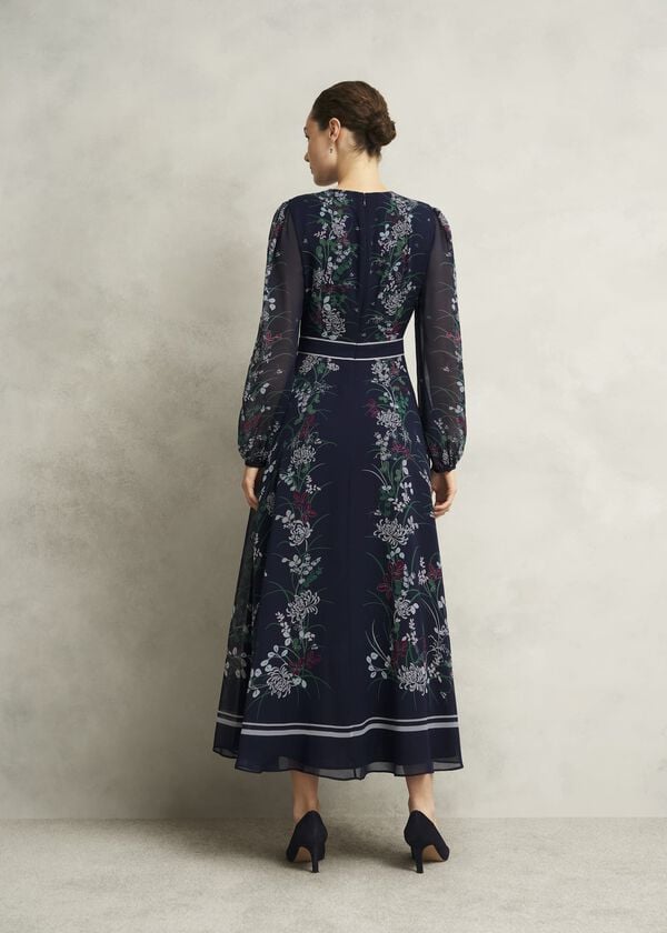 Hobbs Sia Floral Silk Dress Midnight Multi