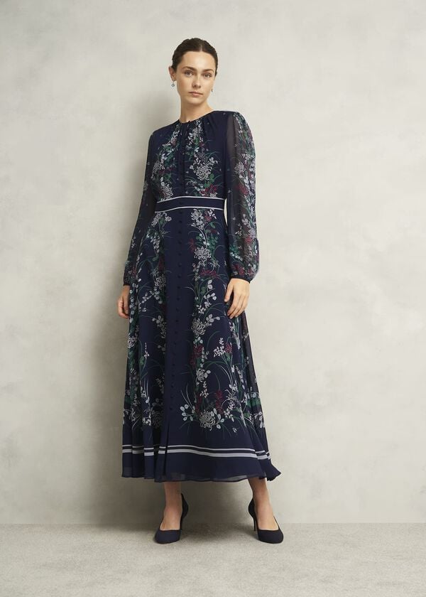 hobbs Sia Floral Silk Dress Midnight Multi
