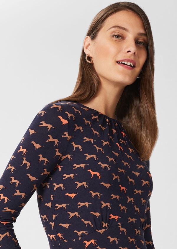 Hobbs Sian Jersey Dress Navy Multi