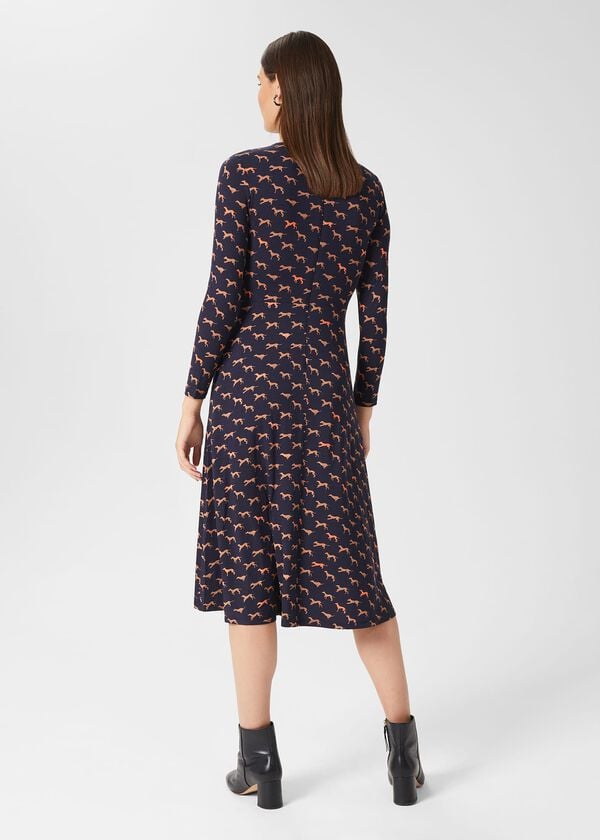 Hobbs Sian Jersey Dress Navy Multi