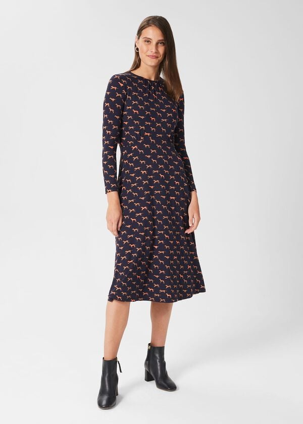hobbs Sian Jersey Dress Navy Multi