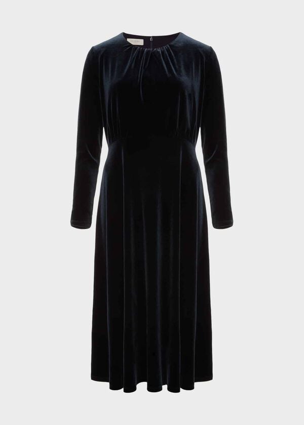 Hobbs Sian Velvet Dress Navy