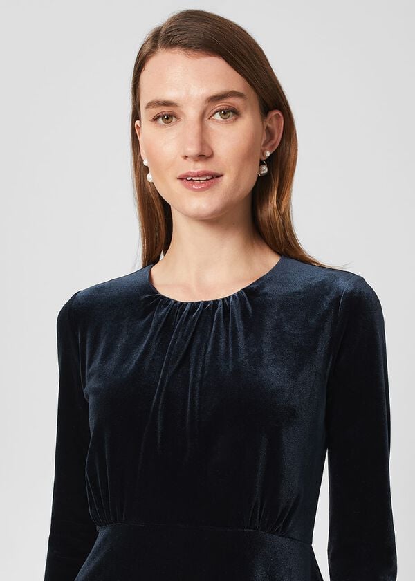 Hobbs Sian Velvet Dress Navy