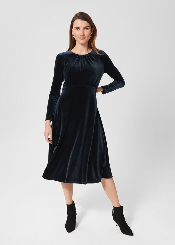 hobbs Sian Velvet Dress Navy