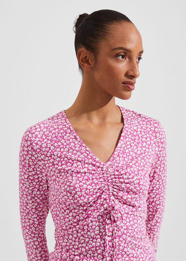 Hobbs Simmy Printed Top Pink Ivory