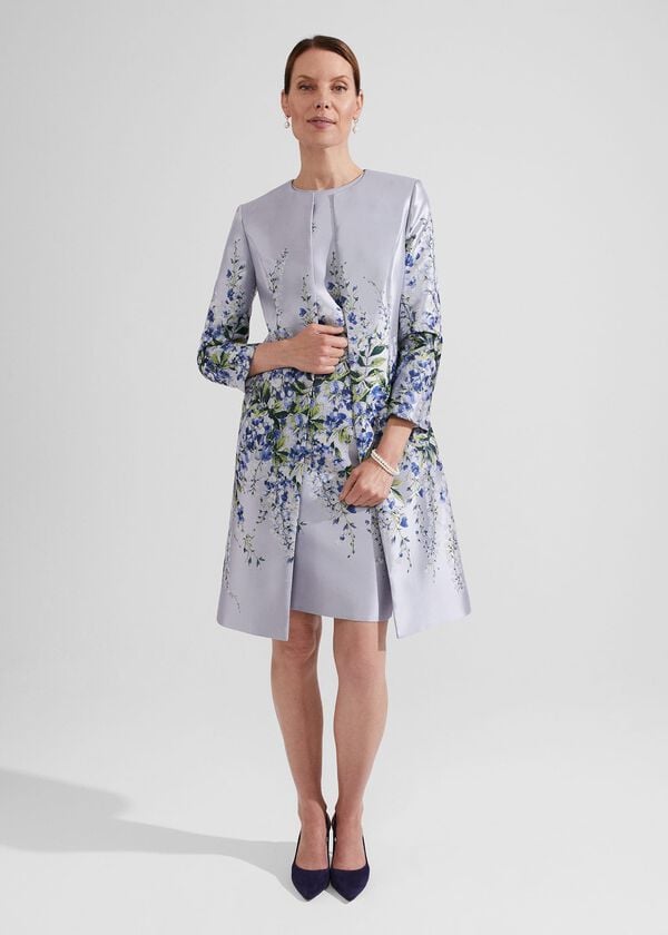 hobbs Sofia Jacquard Coat Pale Blue Multi