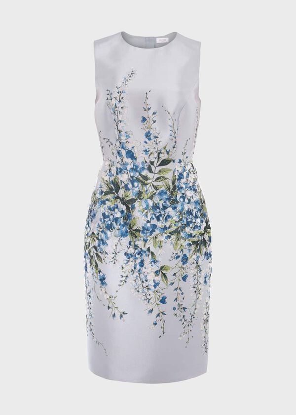 Hobbs Sofia Jacquard Dress Pale Blue Multi