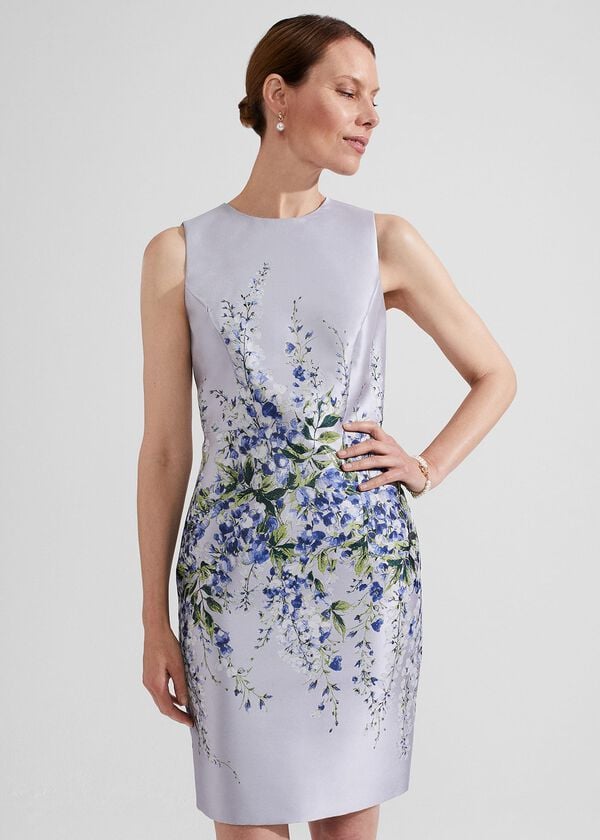 Hobbs Sofia Jacquard Dress Pale Blue Multi