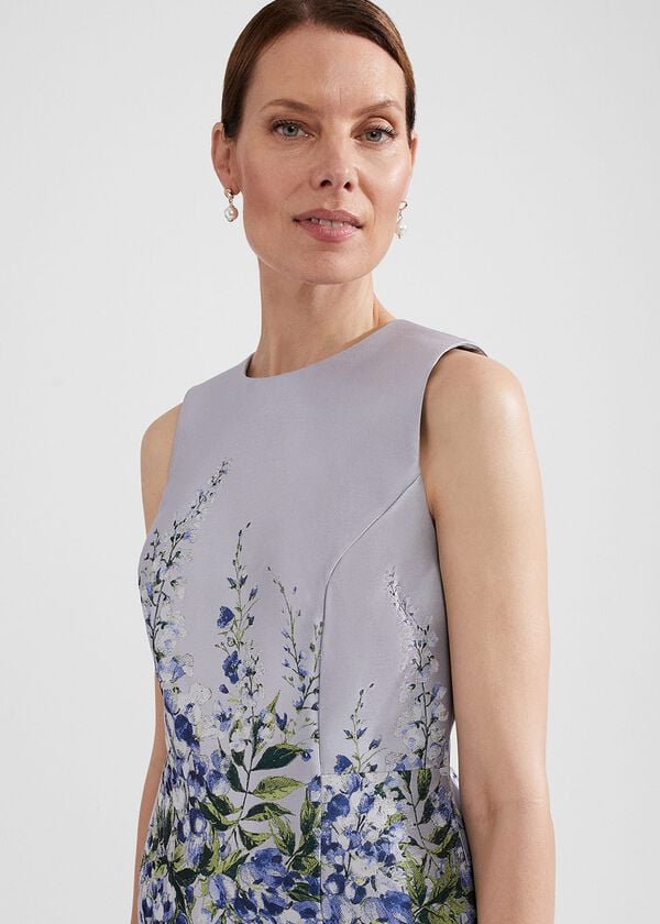 Hobbs Sofia Jacquard Dress Pale Blue Multi