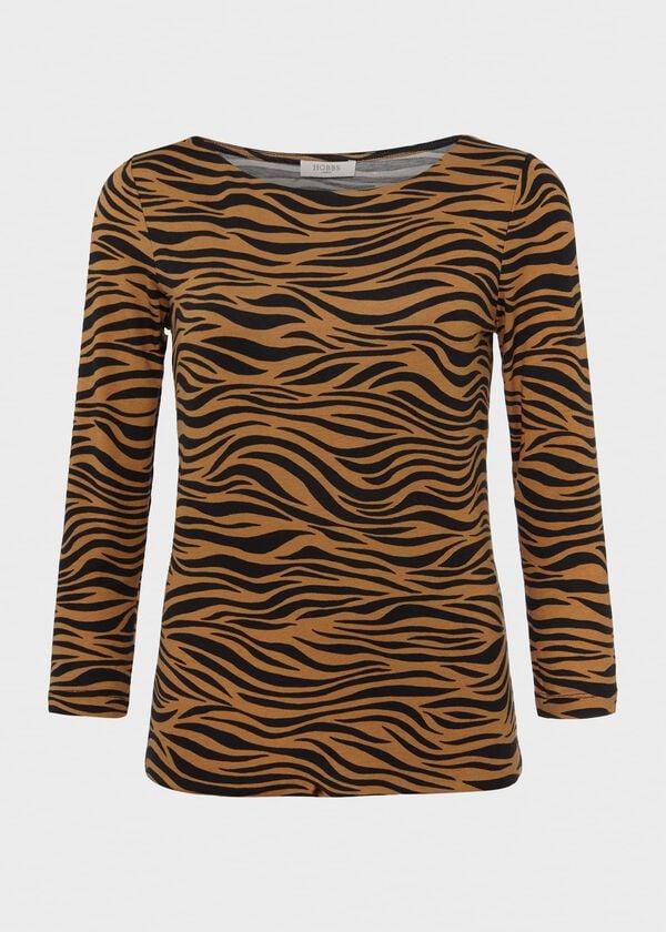 Hobbs Sonya Printed Top Camel Black
