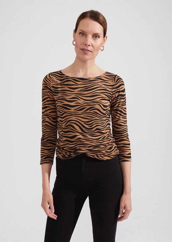 hobbs Sonya Printed Top Camel Black