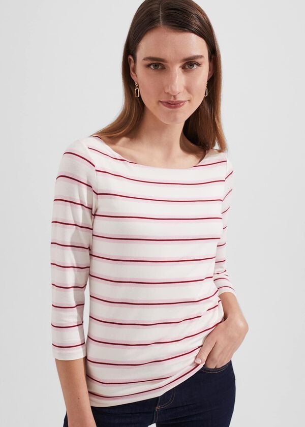 hobbs Sonya Striped Top Ivory Pink