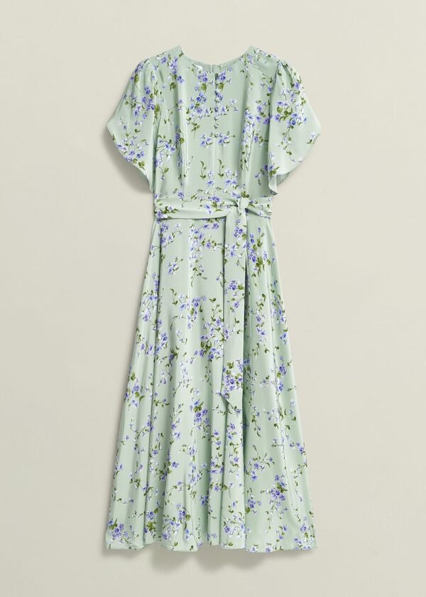 Hobbs Sophia Silk Belted Dress Sage Multi