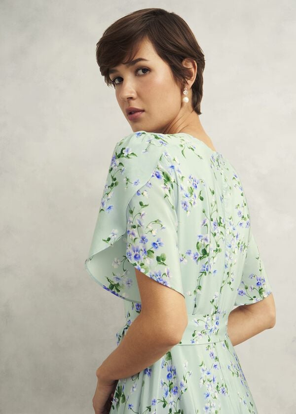 Hobbs Sophia Silk Belted Dress Sage Multi