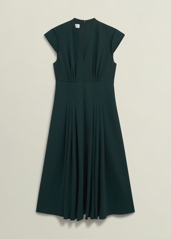 Hobbs Sophie V Neck Pintuck Dress Ponderosa Green