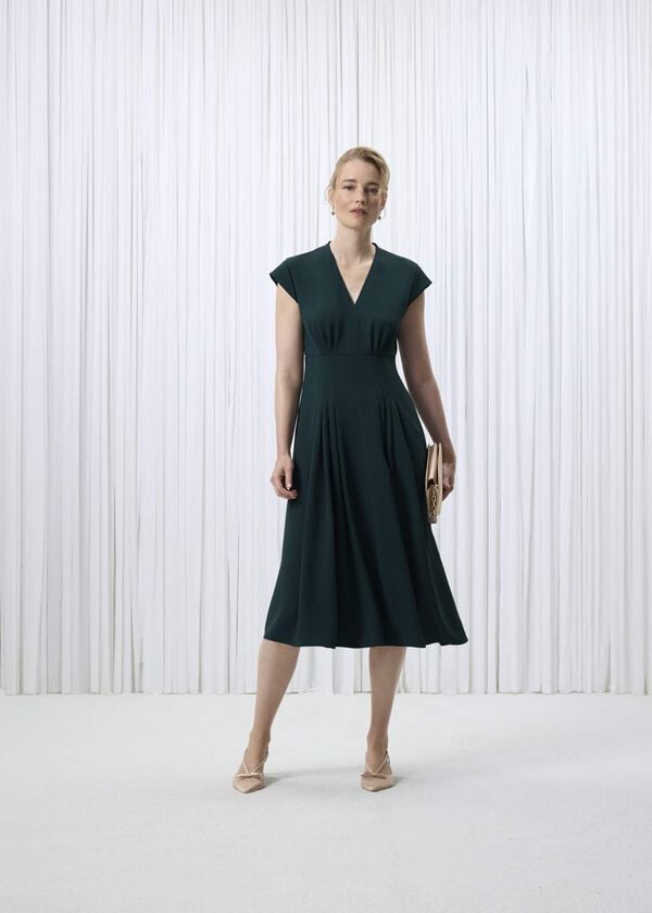 hobbs Sophie V Neck Pintuck Dress Ponderosa Green