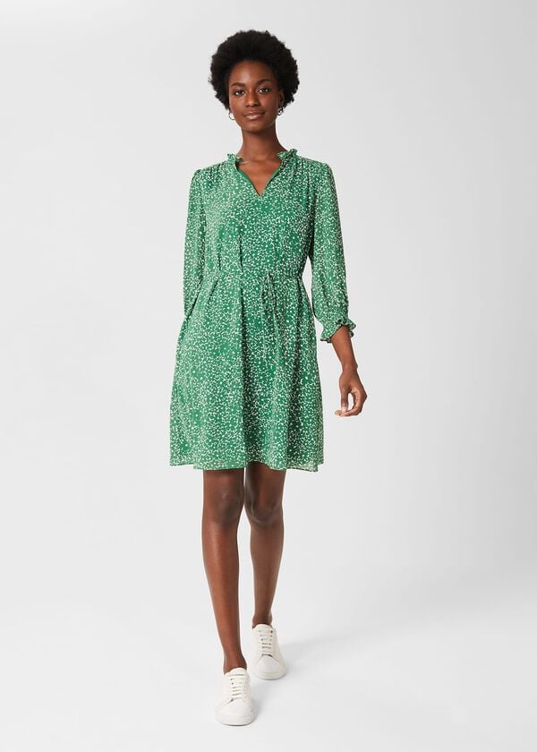 hobbs Stefania Belted Dress Green White