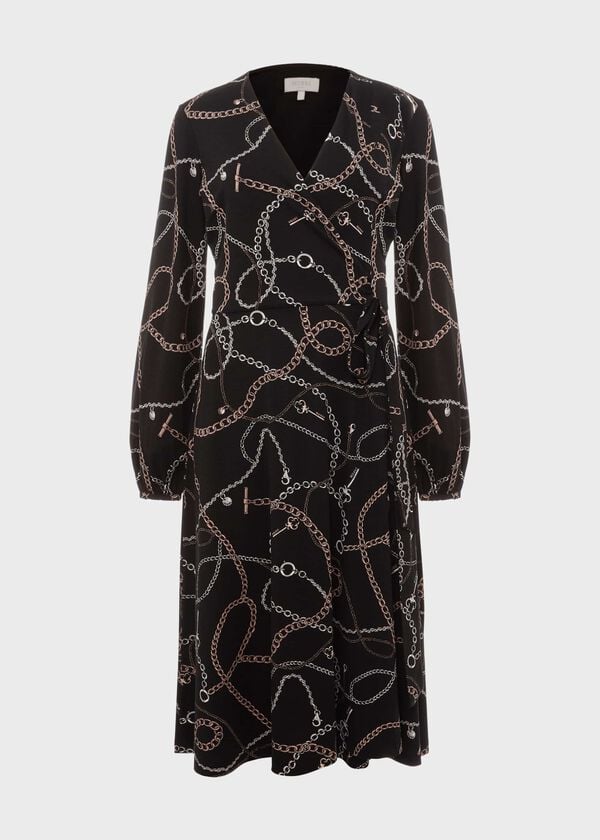 Hobbs Stephanie Wrap Dress Black Multi