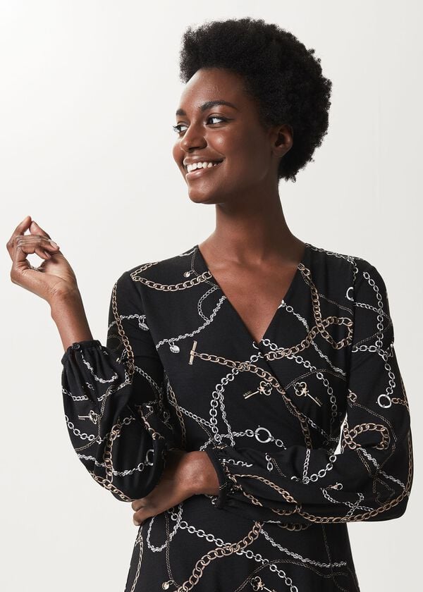 Hobbs Stephanie Wrap Dress Black Multi