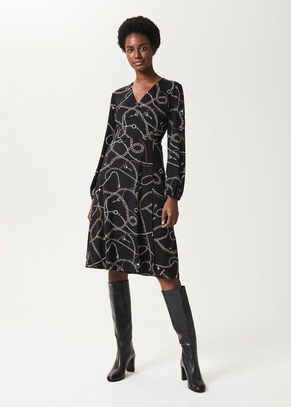 hobbs Stephanie Wrap Dress Black Multi