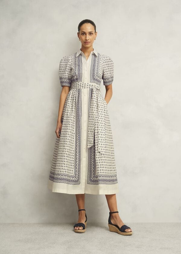 hobbs Suri Dress Cream Navy