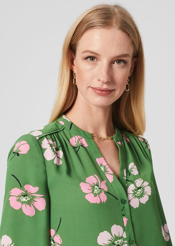Hobbs Sutton Blouse Pea Green Multi
