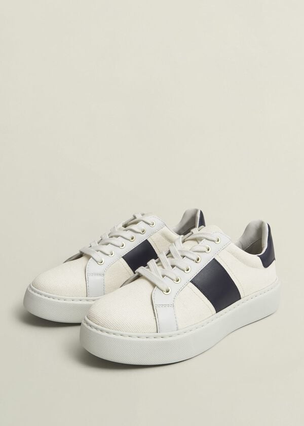 Hobbs Sutton Canvas Leather Trainers Natural Navy