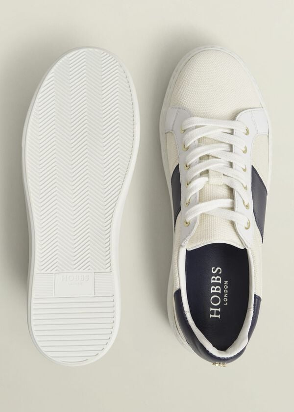 Hobbs Sutton Canvas Leather Trainers Natural Navy