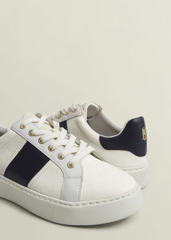 Hobbs Sutton Canvas Leather Trainers Natural Navy