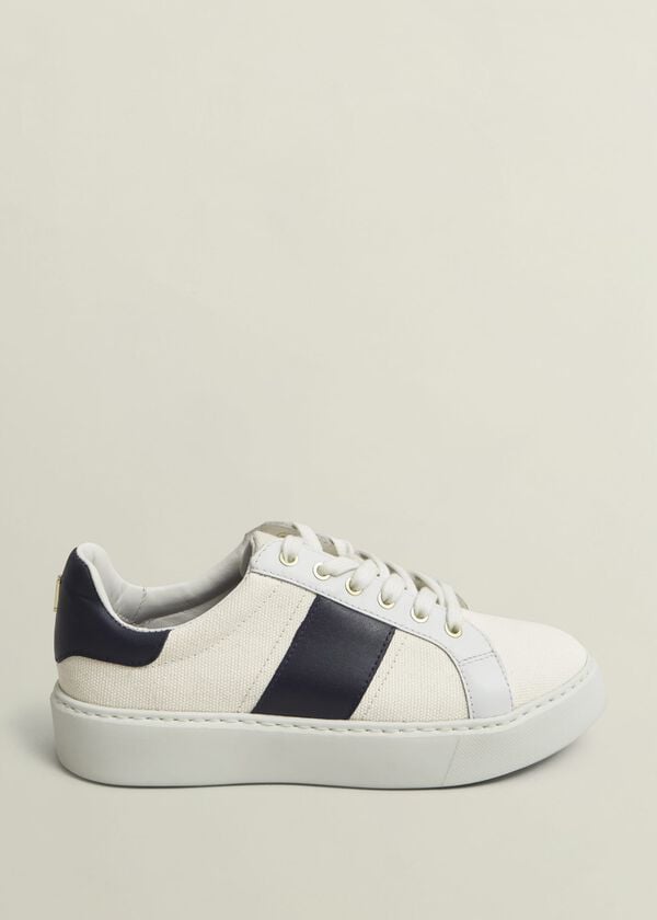 hobbs Sutton Canvas Leather Trainers Natural Navy
