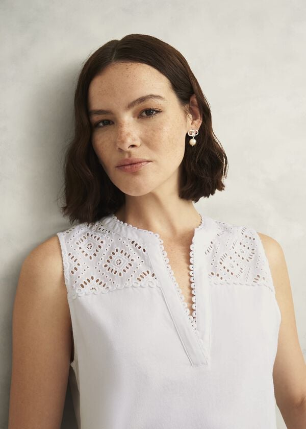 Hobbs Suzanna Cotton Broderie Top Hobbs White