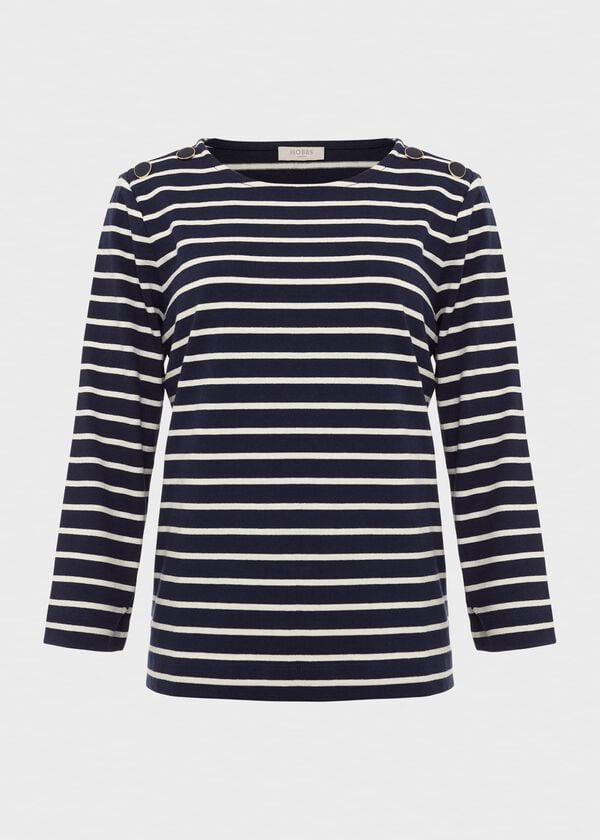 Hobbs Tafara Stripe Cotton Top Navy Ivory