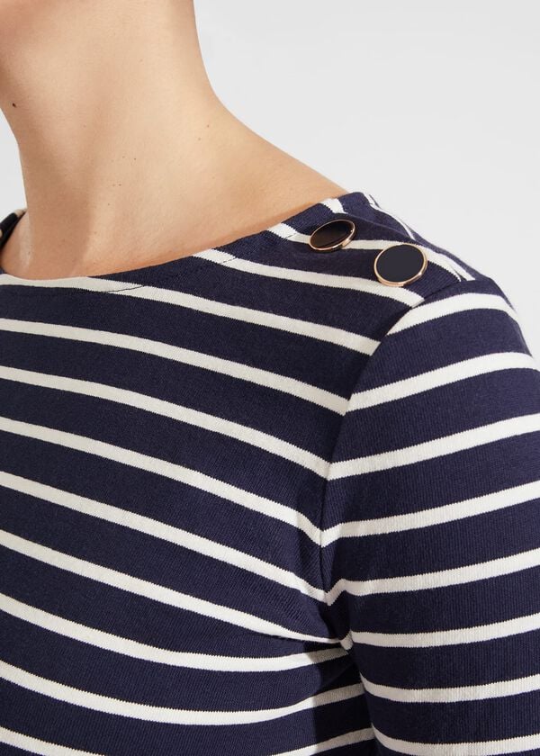 Hobbs Tafara Stripe Cotton Top Navy Ivory