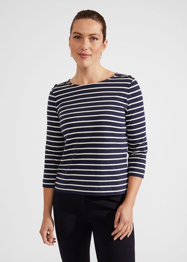 Hobbs Tafara Stripe Cotton Top Navy Ivory
